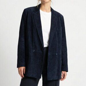 Vintage Suede Leather Blazer Jacket Black IT 42 Fits XS Made in Italy